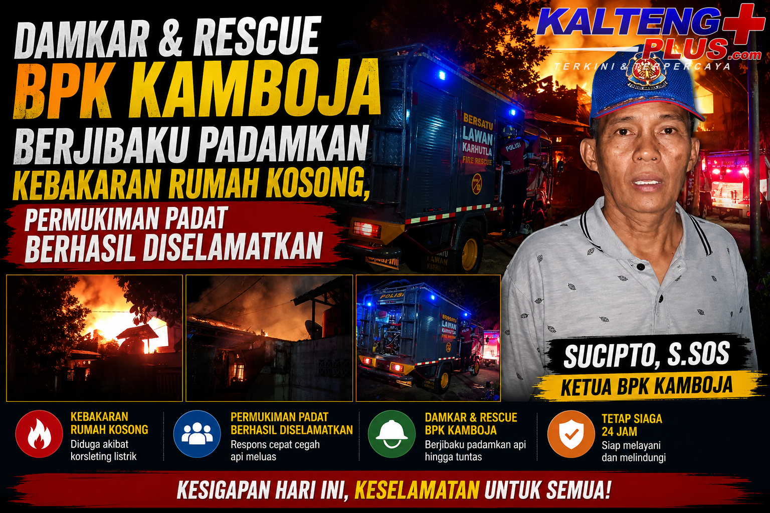 Damkar Rescue BPK Kamboja Berjibaku Padamkan Kebakaran Rumah Kosong Permukiman Padat Berhasil Diselamatkan