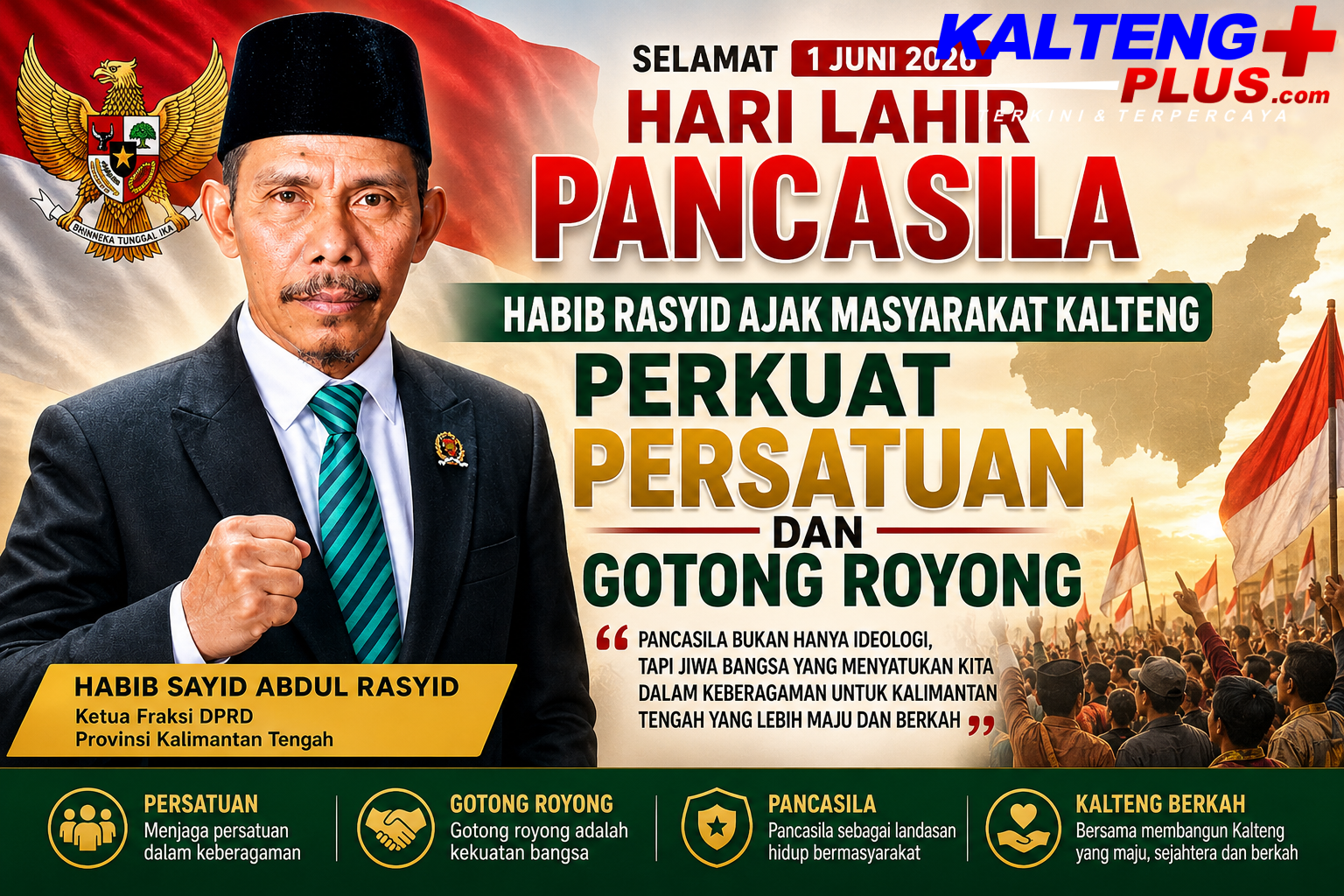 Hari Lahir Pancasila Habib Rasyid Ajak Masyarakat Kalteng Perkuat Persatuan dan Gotong Royong