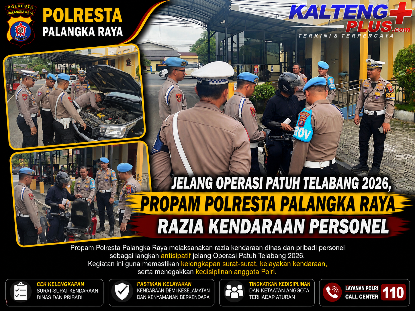 Jelang Operasi Patuh Telabang 2026 Propam Polresta Palangka Raya Razia Kendaraan Personel