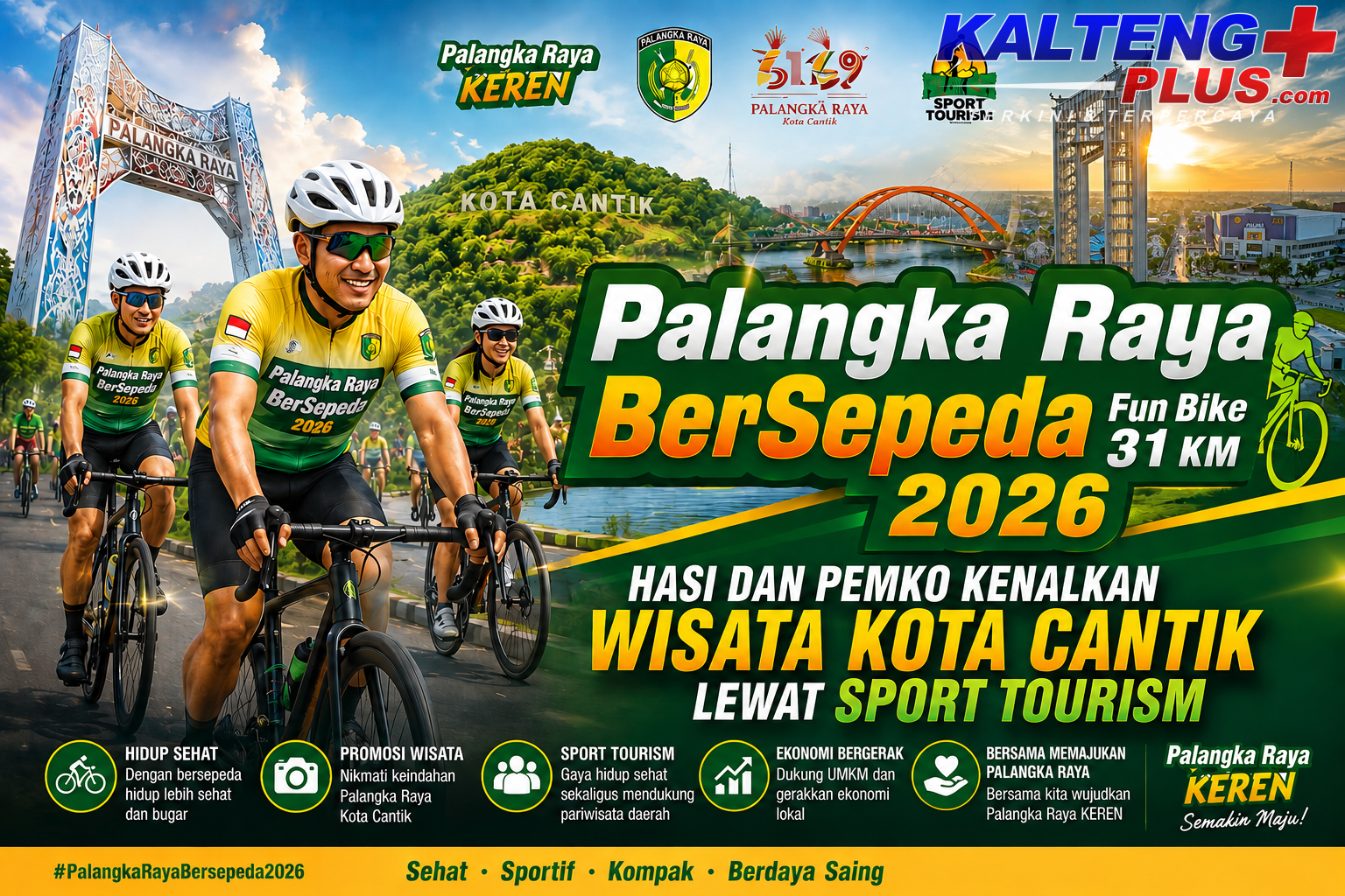 Palangka Raya Bersepeda 2026 Hasi dan Pemko Kenalkan Wisata Kota Cantik Lewat Sport Tourism
