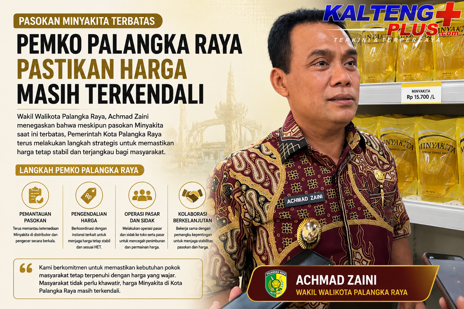 Pasokan Minyakita Terbatas Pemko Palangka Raya Pastikan Harga Masih Terkendali