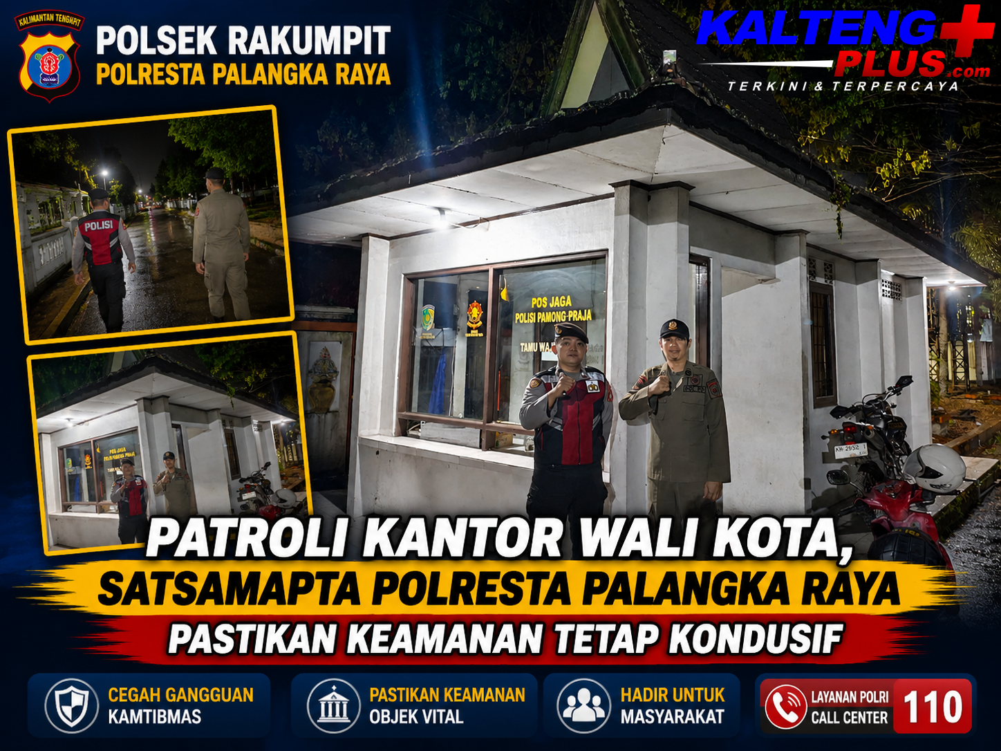 Patroli Kantor Wali Kota Satsamapta Polresta Palangka Raya Pastikan Keamanan Tetap Kondusif