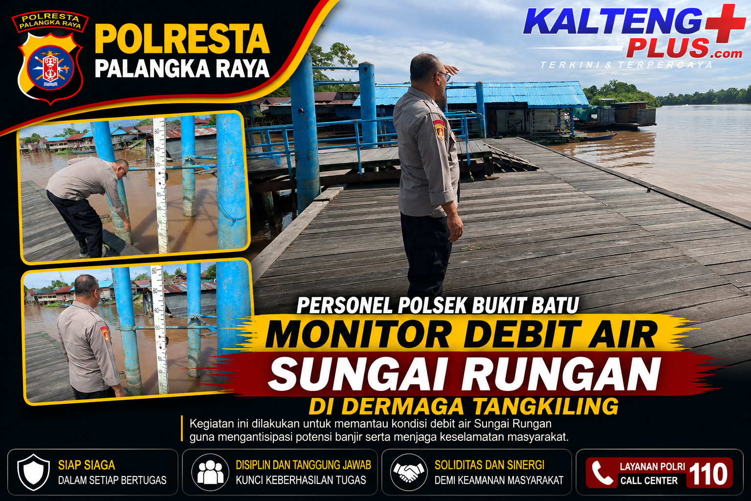 Personel Polsek Bukit Batu Monitor Debit Air Sungai Rungan di Dermaga Tangkiling 2