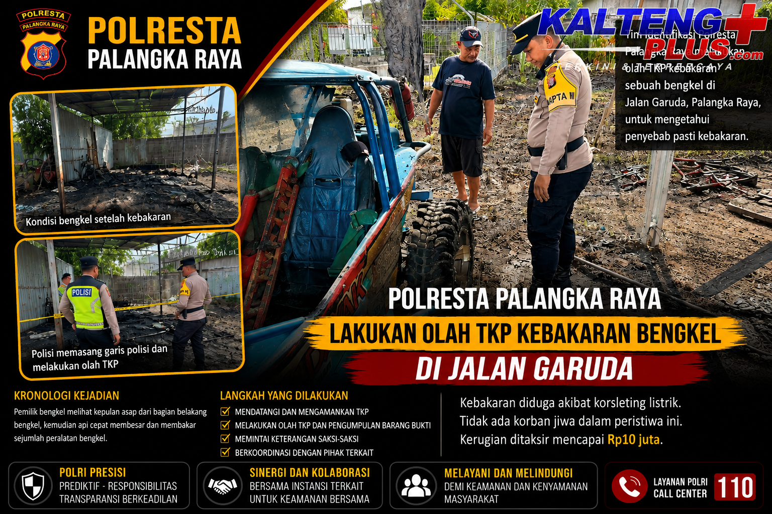 Polresta Palangka Raya Lakukan Olah TKP Kebakaran Bengkel di Jalan Garuda Kerugian Capai Rp10 Juta