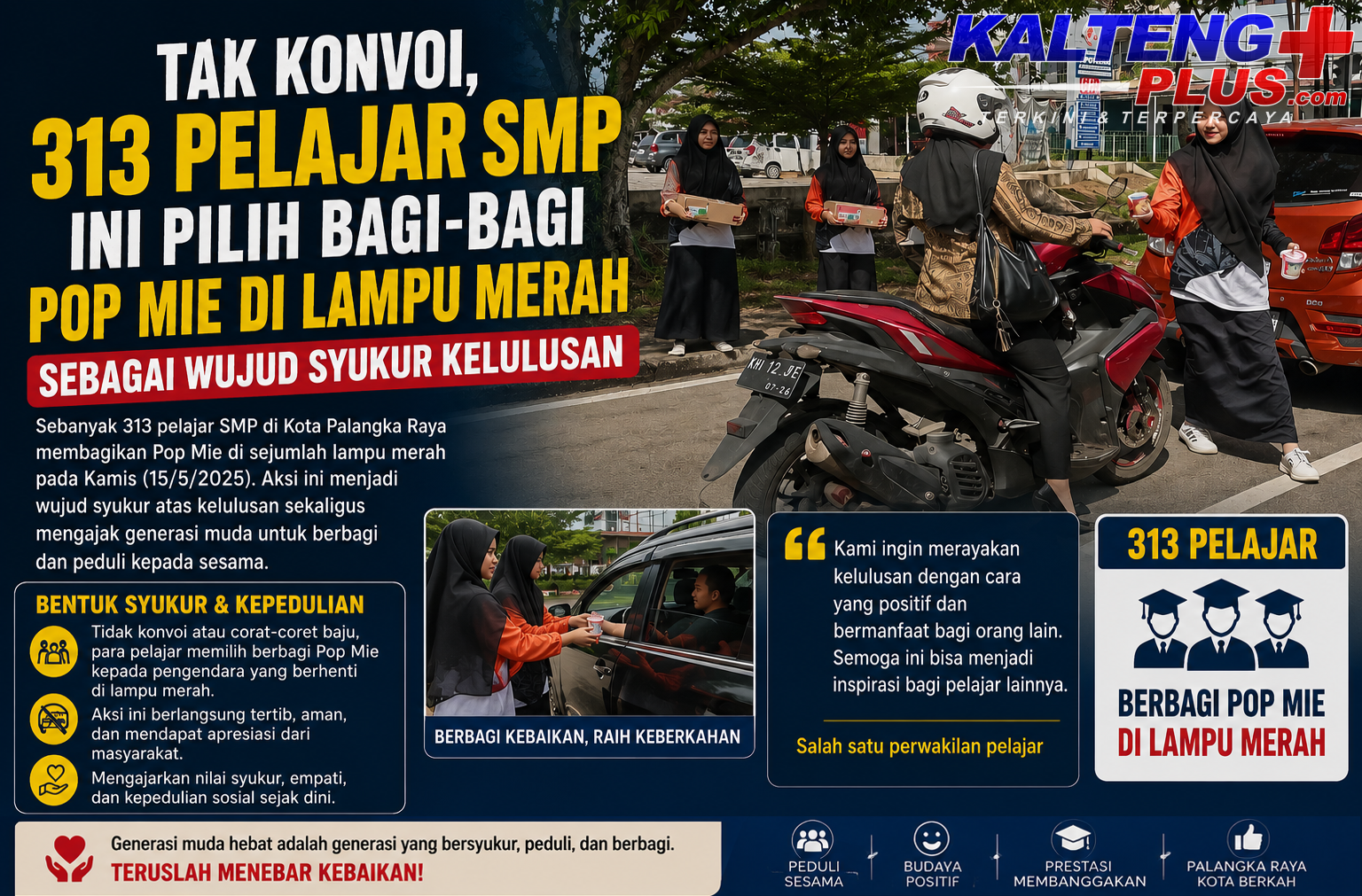 Tak Konvoi 313 Pelajar SMP Ini Pilih Bagi Bagi Pop Mie di Lampu Merah sebagai Wujud Syukur Kelulusan