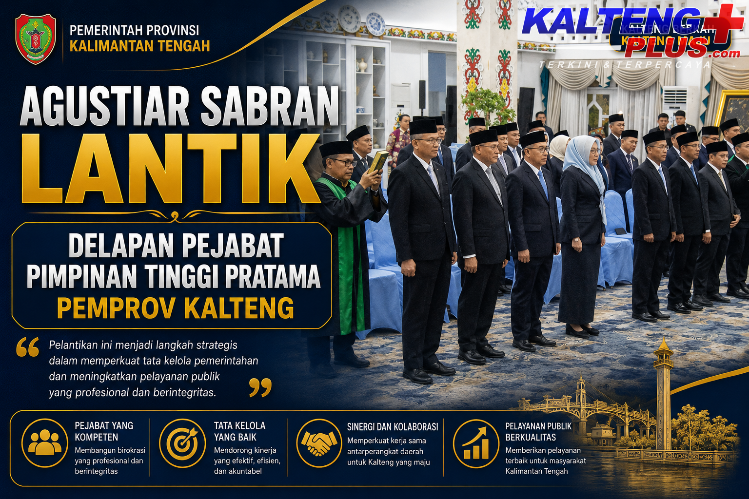 agustiar sabran lantik delapan pejabat pimpinan tinggi pratama pemprov kalteng