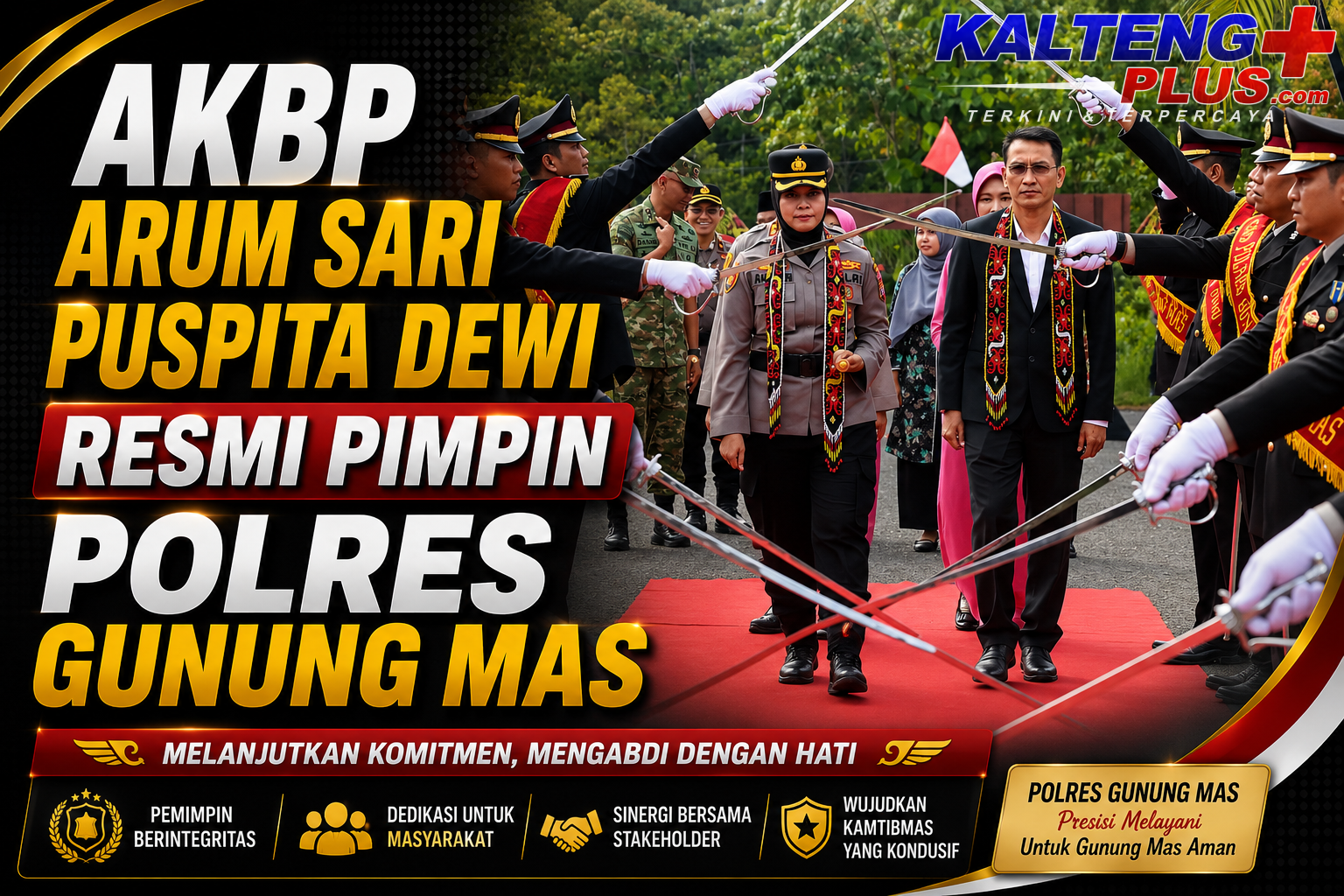 akbp arum sari puspita dewi resmi disambut sebagai kapolres gunung mas dengan tradisi bahalai dan pedang pora