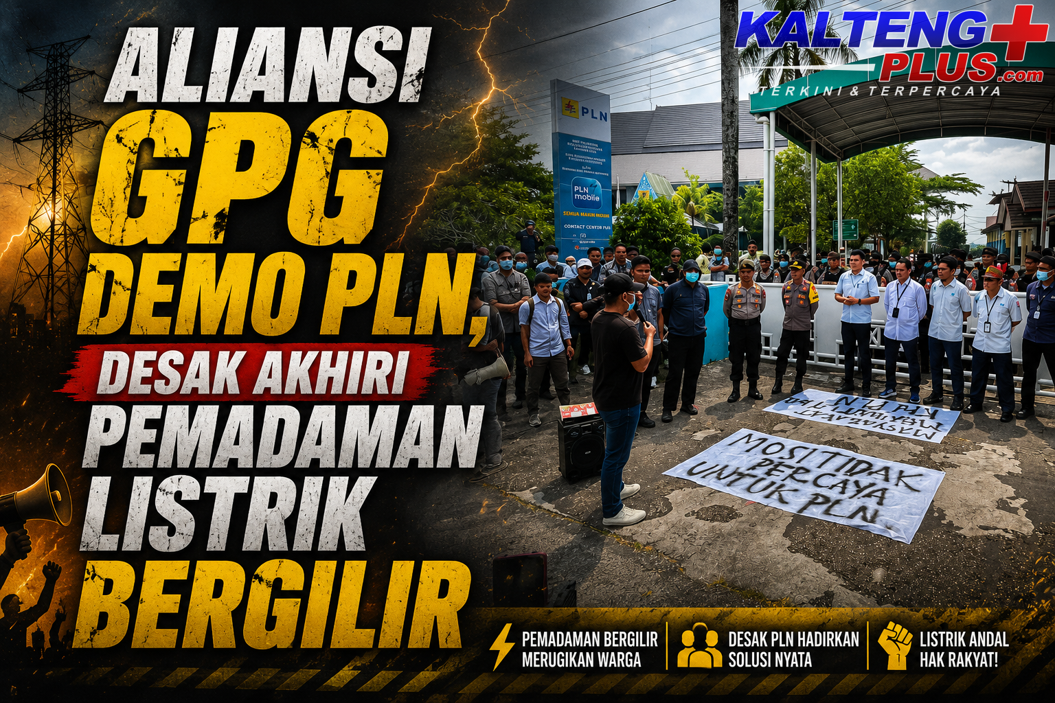 aliansi gpg desak pln akhiri pemadaman bergilir aksi damai digelar di kantor up3 palangka raya