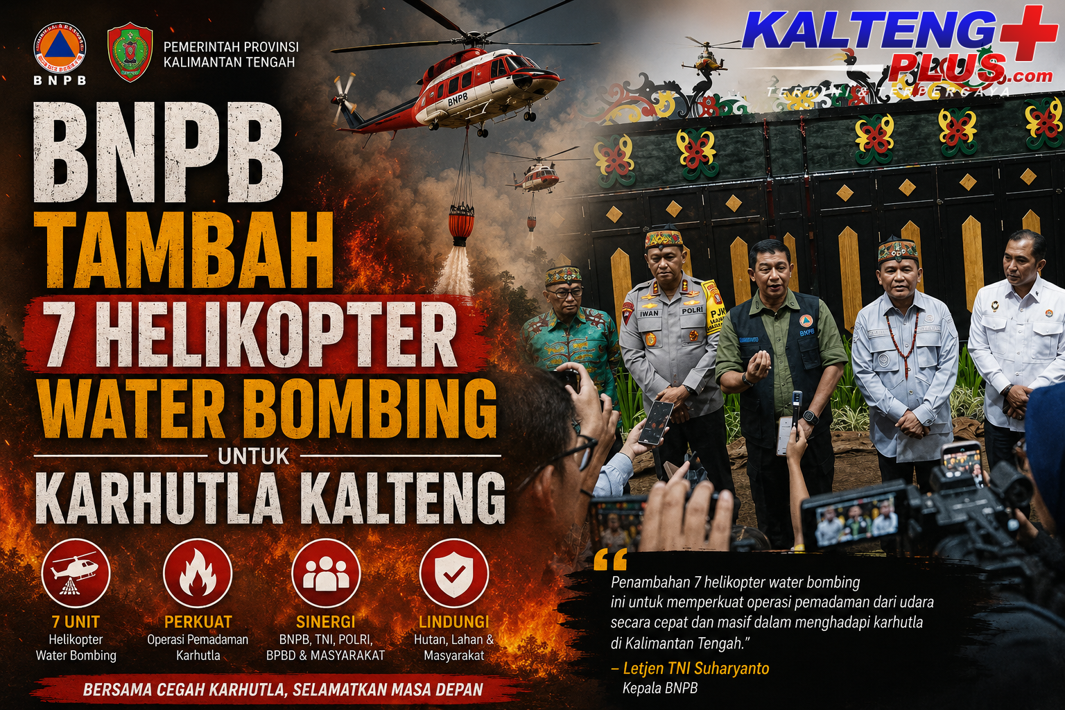 bnpb tambah 7 helikopter water bombing untuk karhutla kalteng