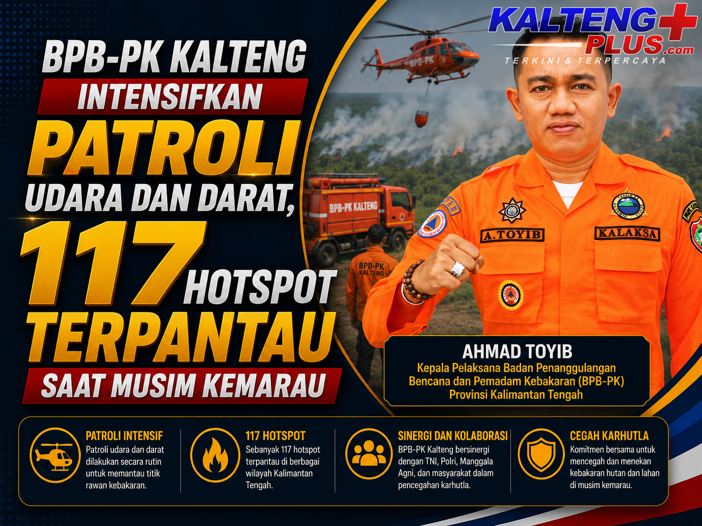 bpb pk kalteng intensifkan patroli udara dan darat 117 hotspot terpantau saat musim kemarau