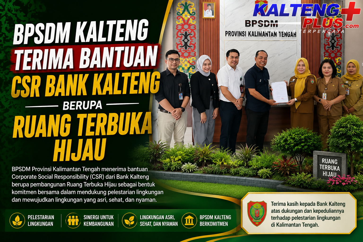 bpsdm kalteng terima bantuan csr bank kalteng berupa ruang terbuka hijau
