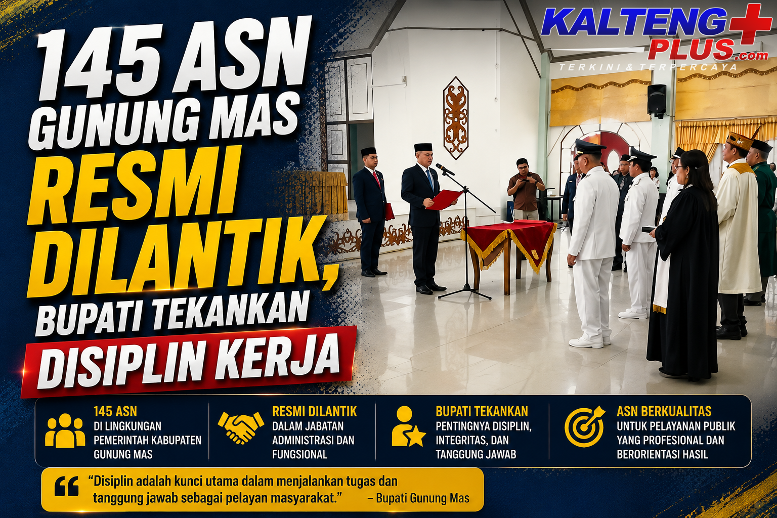 bupati gumas jaya samaya monong melantik ratusan asn pada jabatan administrator pengawas fungsional dan kepala puskesmas di gpu damang batu kuala kurun 2