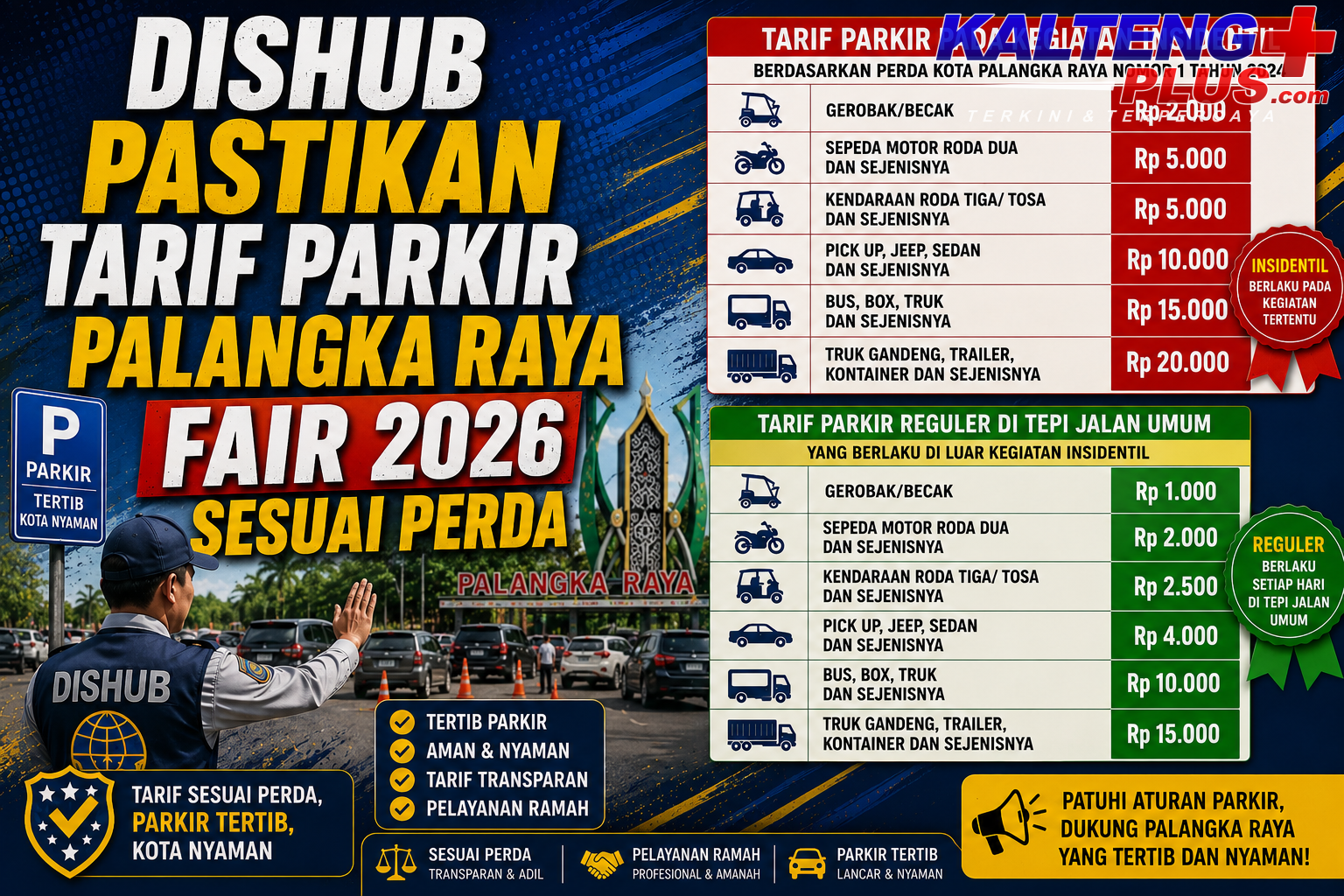 dishub palangka raya tegaskan tarif parkir palangka raya fair 2026 sesuai perda 2
