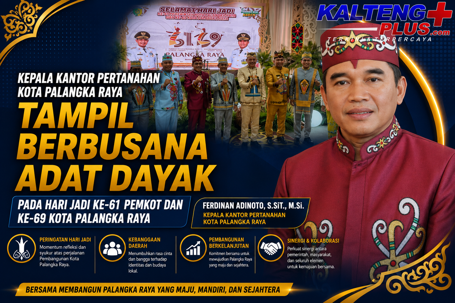 ferdinan adinoto tampil elegan dengan busana adat dayak di hari jadi kota palangka raya