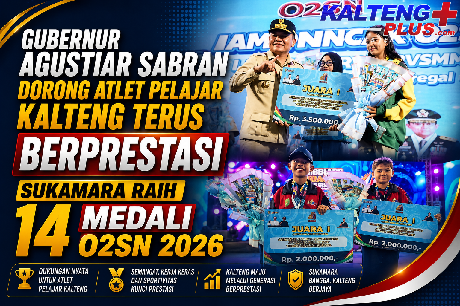 gubernur agustiar sabran dorong atlet pelajar kalteng terus berprestasi sukamara raih 14 medali o2sn 2026