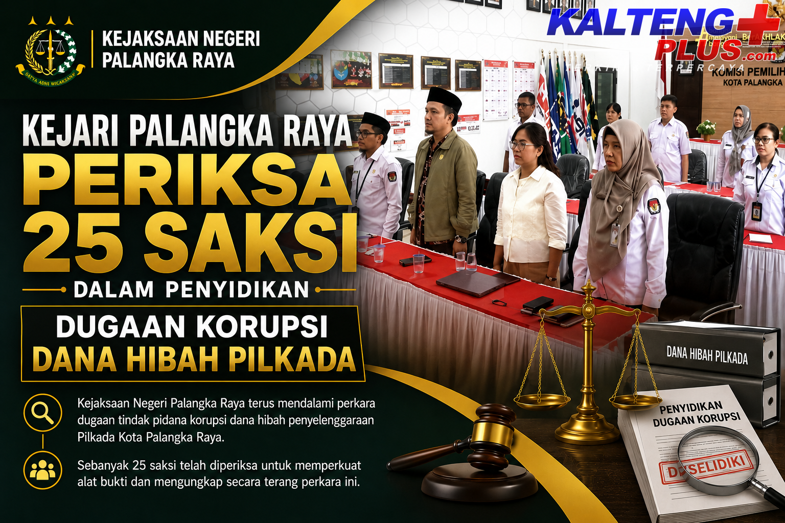 kejari palangka raya periksa 25 saksi dalam penyidikan dugaan korupsi dana hibah pilkada