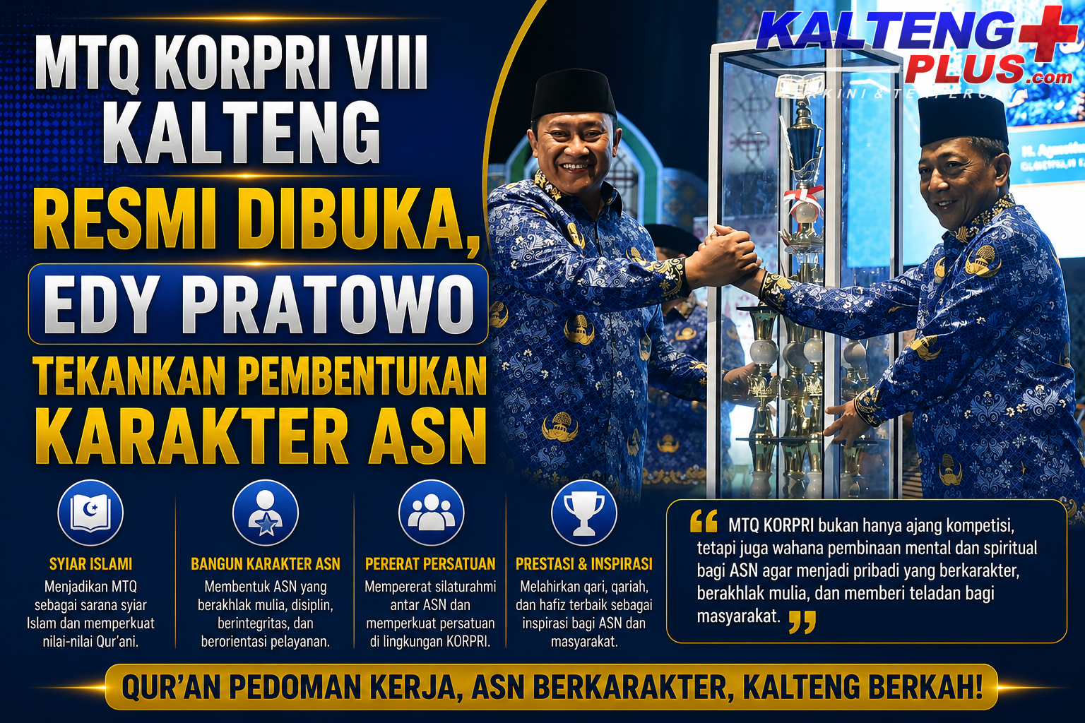 mtq korpri viii kalteng resmi dibuka edy pratowo tekankan pembentukan karakter asn