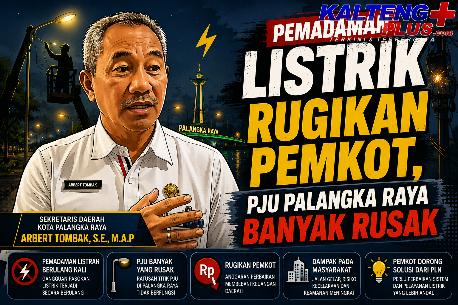 pemadaman listrik rugikan pemkot pju palangka raya banyak rusak