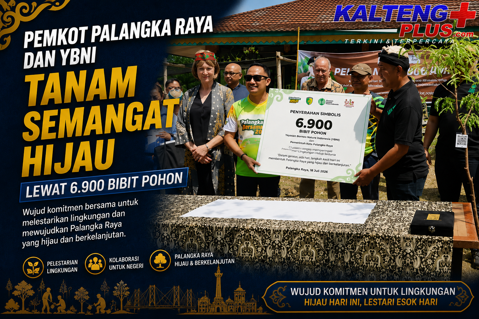 pemkot palangka raya dan ybni perkuat kolaborasi lingkungan serahkan 6.900 bibit pohon