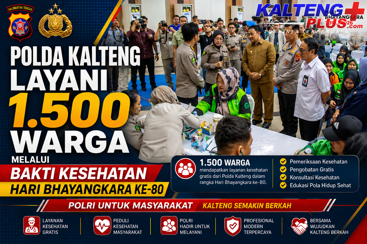 polda kalteng layani 1.500 warga melalui bakti kesehatan hari bhayangkara ke 80