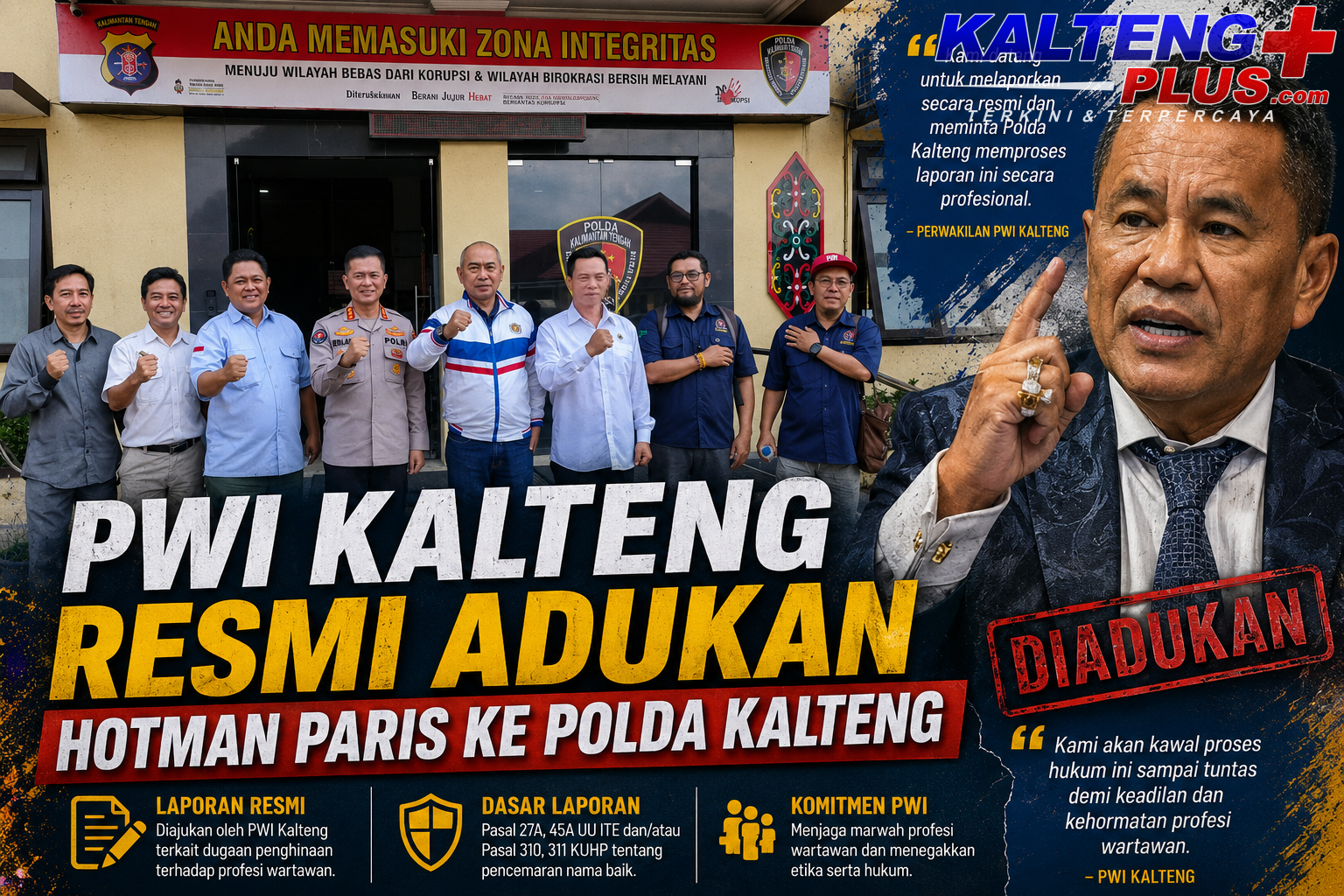 pwi kalteng resmi adukan hotman paris ke polda kalteng