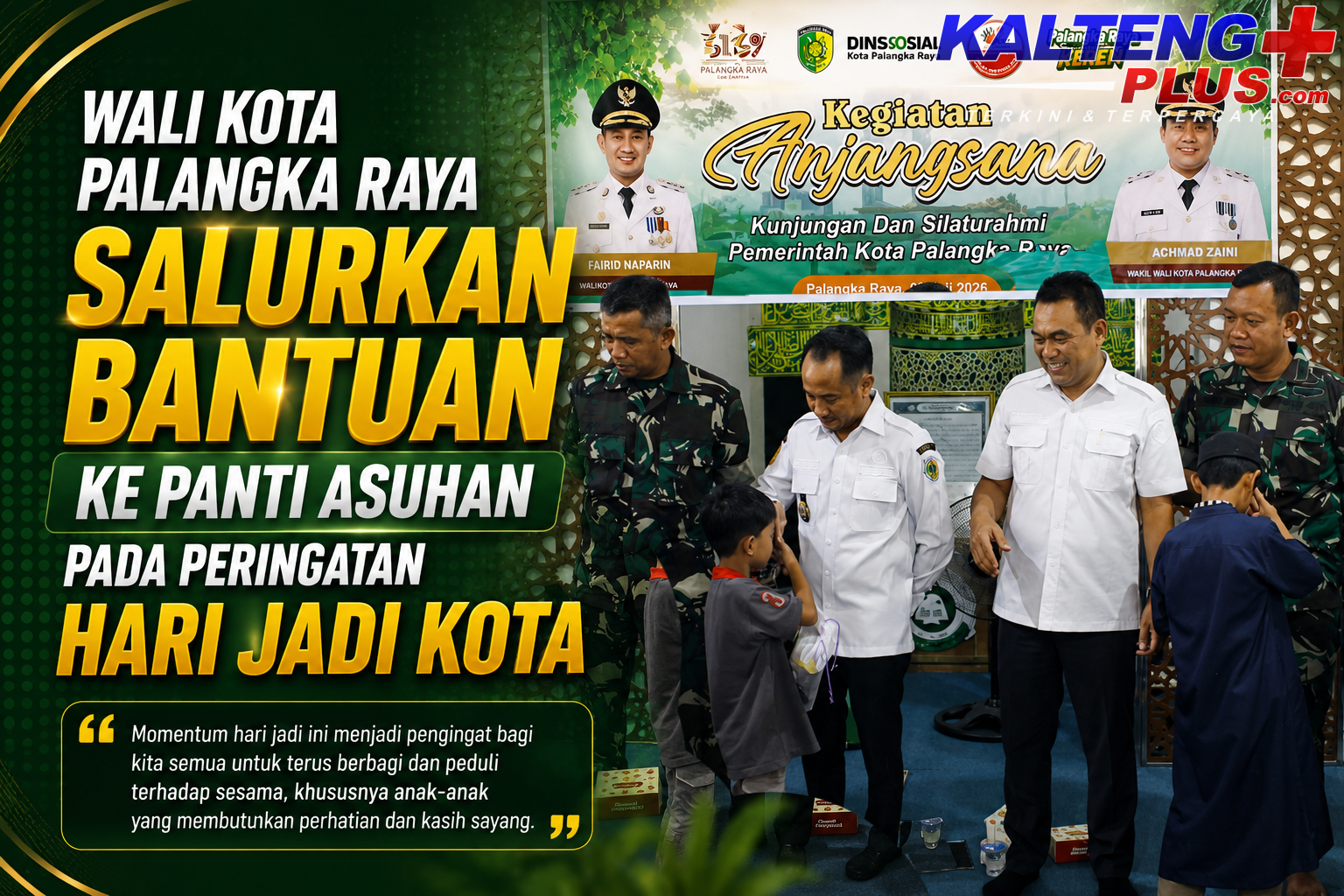 wali kota palangka raya salurkan bantuan ke panti asuhan pada peringatan hari jadi kota