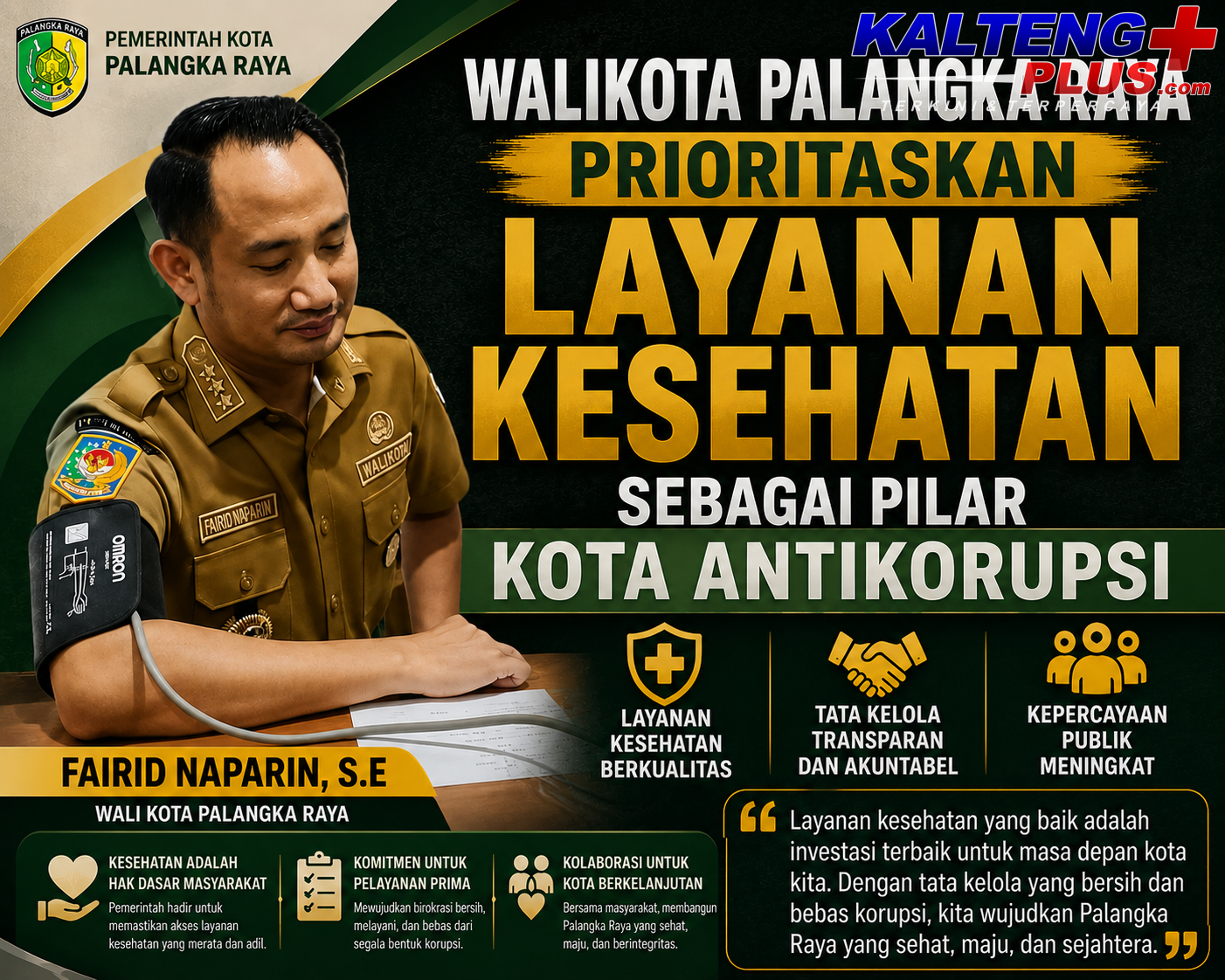 walikota palangka raya prioritaskan layanan kesehatan sebagai pilar kota antikorupsi
